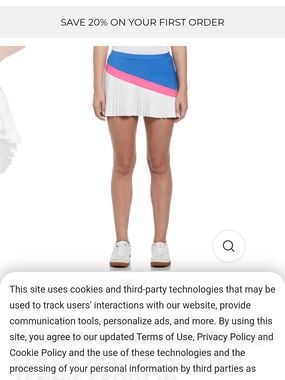 Original Penguin Blue and Pink Accent White Pleated Mini Skirt